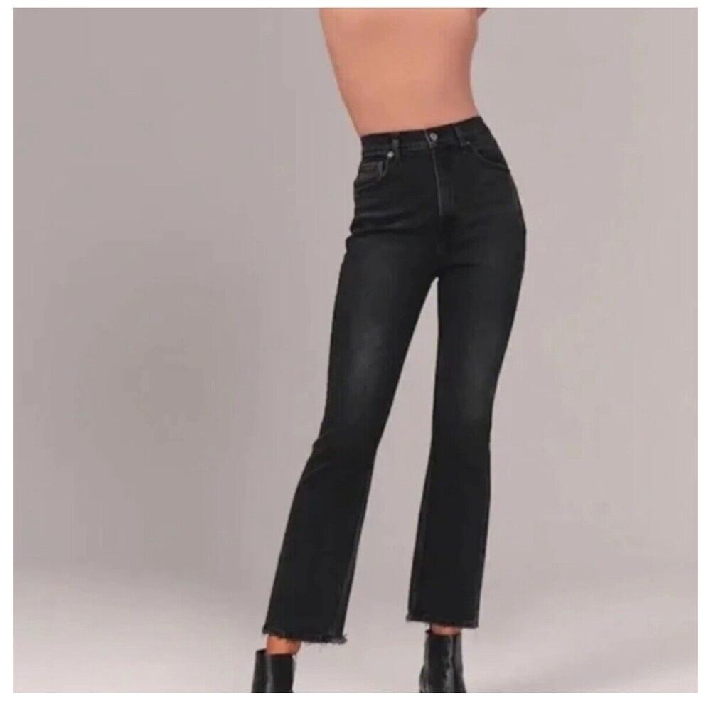 Abercrombie & Fitch The Kick Flare Ultra High Rise Jeans Black Wash Size 27